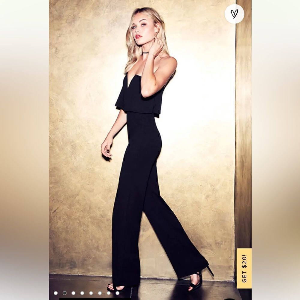 Lulus Power Of Love Black Strapless V Neck Jumpsuit Size XS